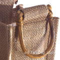 Promoción Customing Durable Durable Recycle Single Bottle Jute Soporte de ventana de PVC Bolsas de vino de voto PVC con mango de bambú